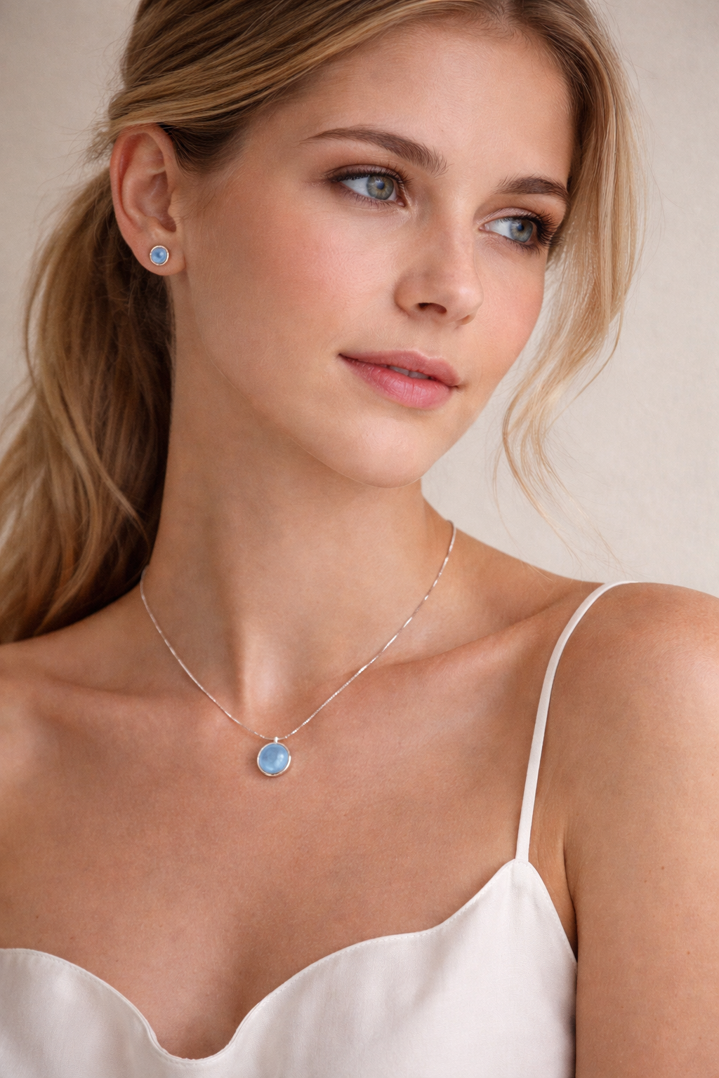 Månestein smykkesett i 925 sølv – halskjede + øredobber