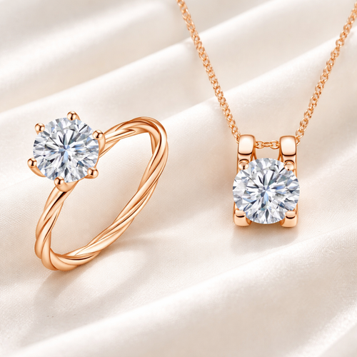 Aurora Moissanite Smykkesett i 925 Sølv – Roségullbelagt med Sertifikat | GlitzGlow