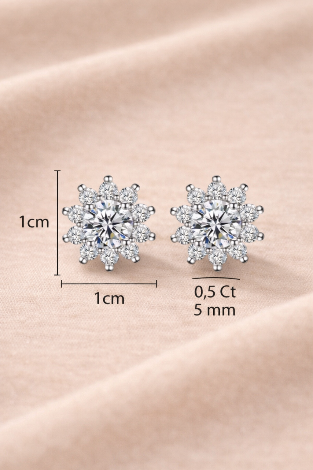 Solsikke Blomst – Øredobber i 316L Rustfritt Stål med Moissanitt