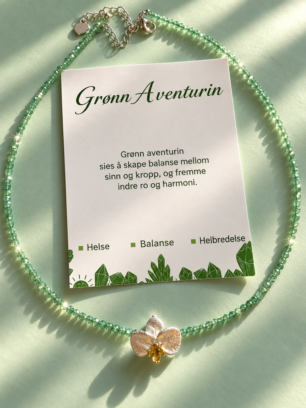 Choker med Grønn Aventurin og Orkidé | 925 Sølv | GlitzGlow