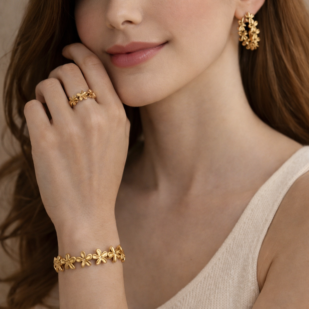 🌼 Golden Bloom  Set  Tre deler – én tidløs eleganse