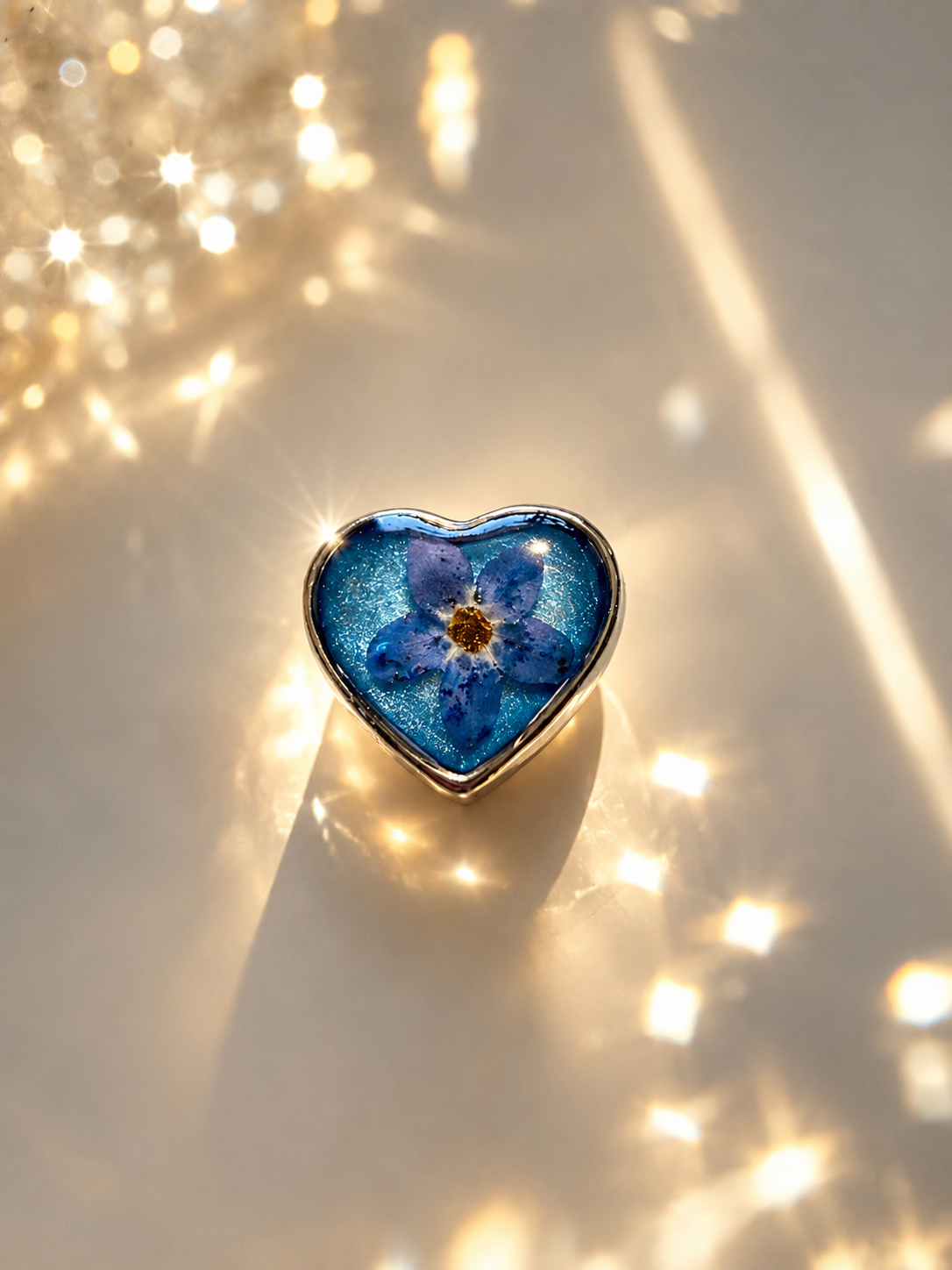 Himmelhjerte – Forglemmegei Minnesmykke i 925 Sølv | Ekte Bevart Blomst | Charm til Pandora-armbånd