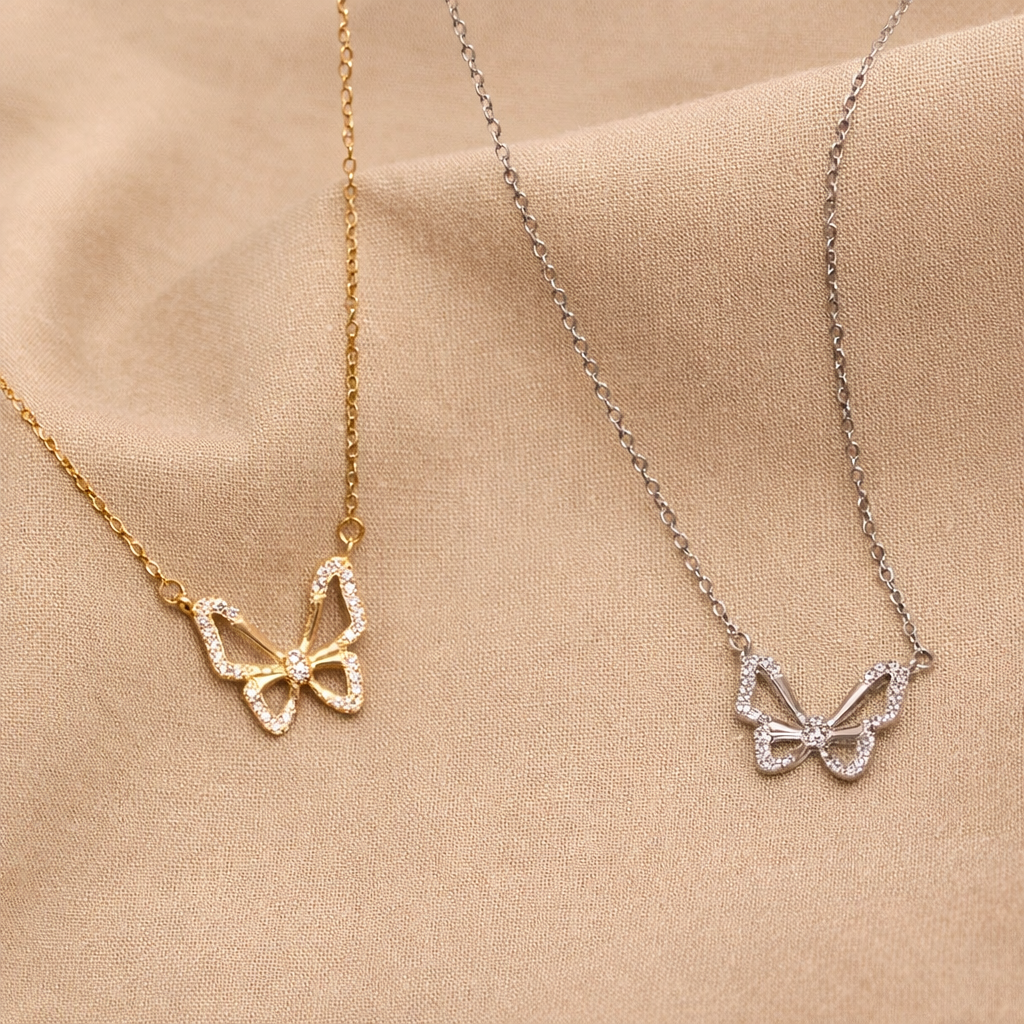 Sommerfugl Halskjede i Ekte Sølv 925