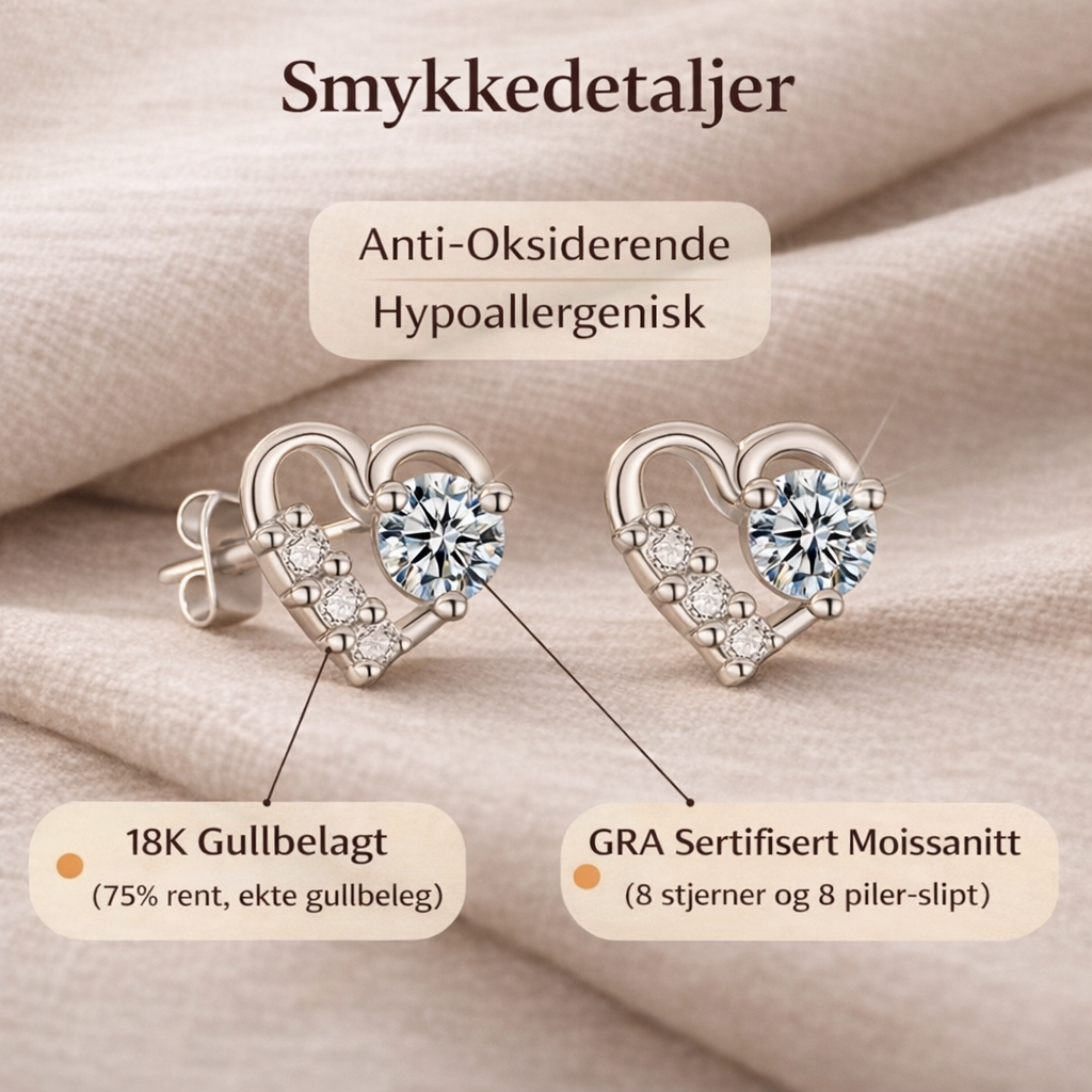 Hjerteøredobber i sølv med moissanite – allergivennlige