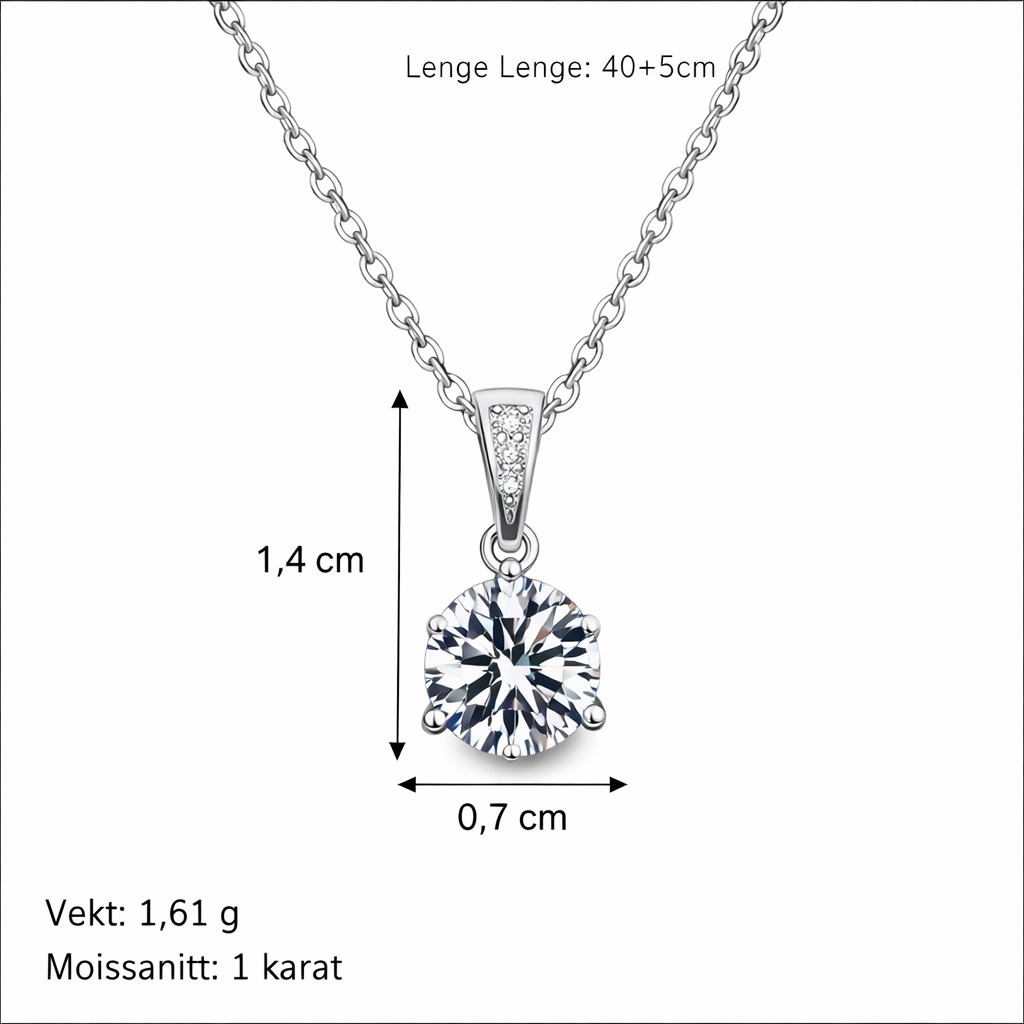 Moissanite Halskjede i 925 Sølv – Elegant Solitær Anheng | GlitzGlow