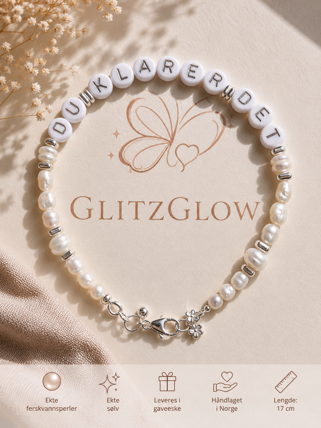 Du Klarer Det Armbånd – Ekte Sølv & Naturlige Ferskvannsperler | GlitzGlow Atelier