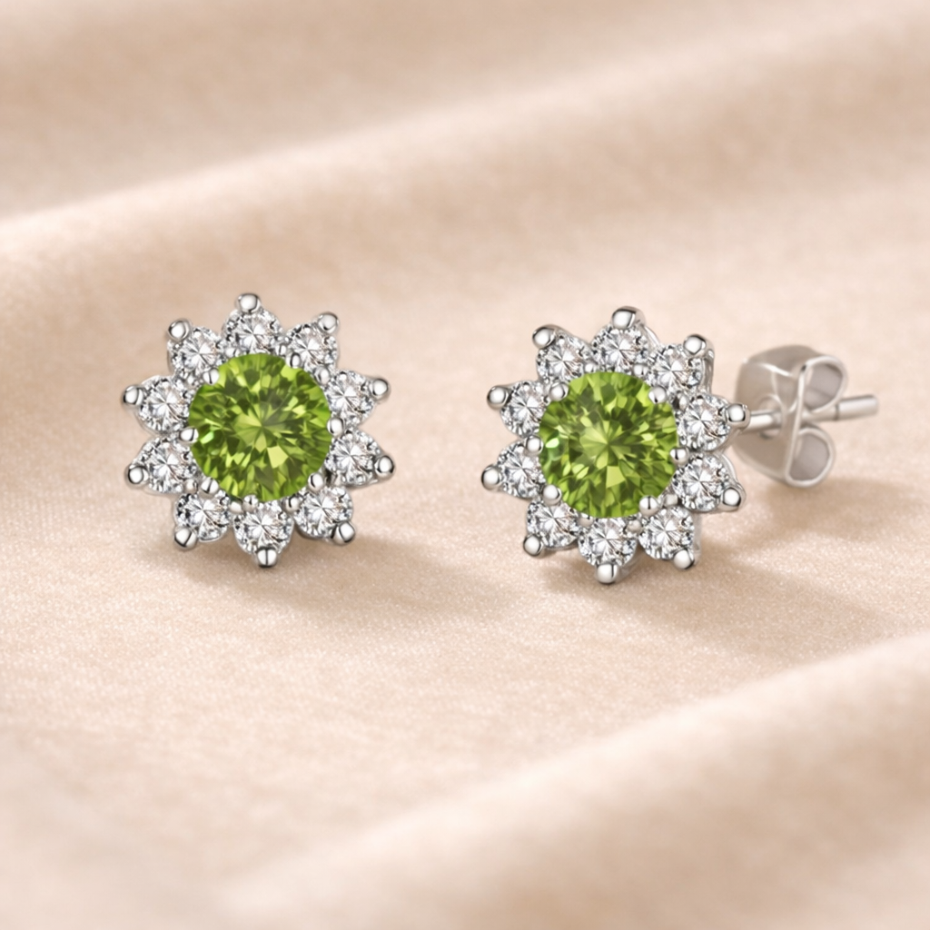 Solsikke Blomst – Øredobber i 316L Rustfritt Stål med Moissanitt