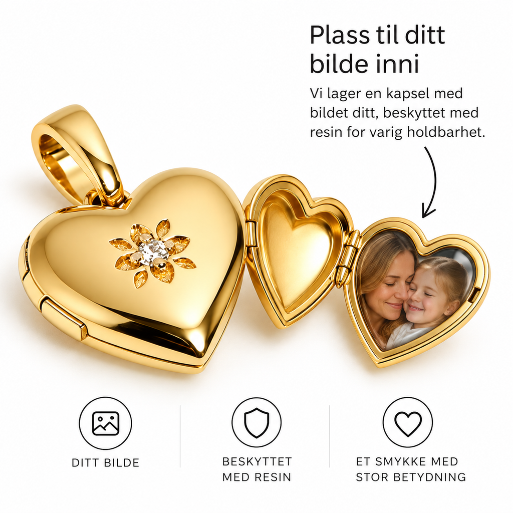 Personlig Hjerteanheng med Innkapslet Foto – 925 Sterling Sølv