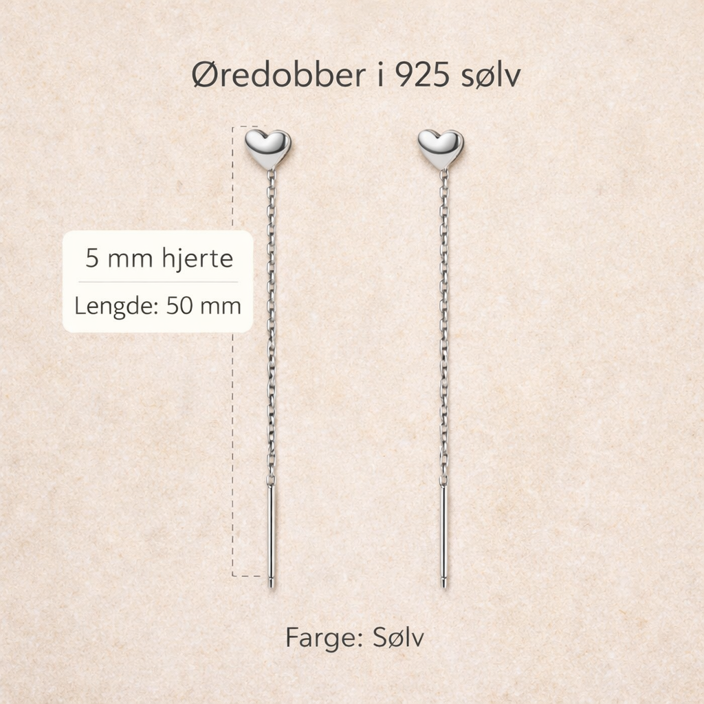 Hjerte Øredobber med Kjede i Sølv 925 – Moderne Threader Design | GlitzGlow