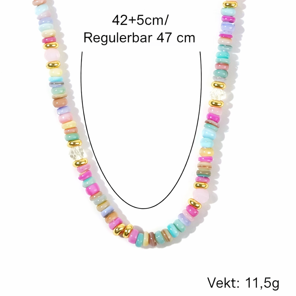 ✨ Pastell Aura Håndlaget perlekjede i myke pastelltoner med subtile gullfargede detaljer.