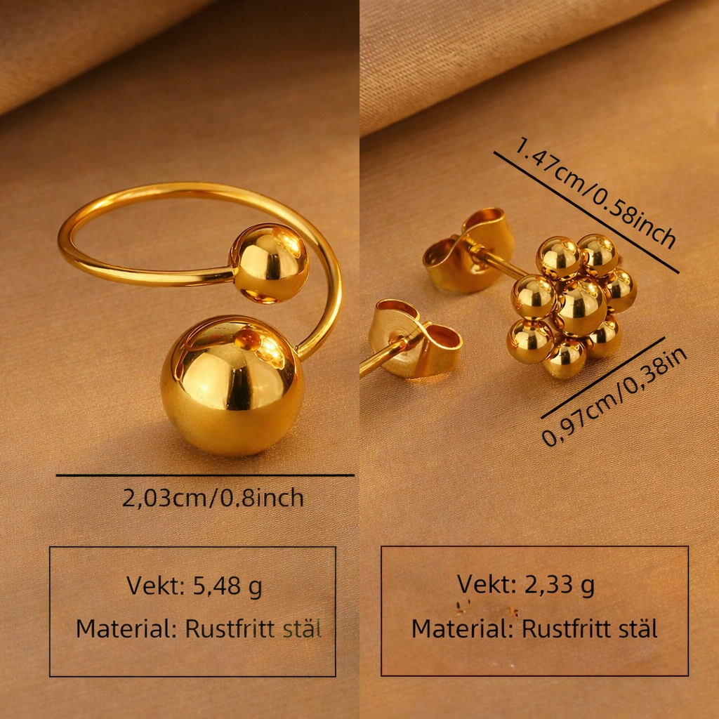 GlitzGlow -BlomstGlitz smykkesett i 18k gullbelagt stål(304L)