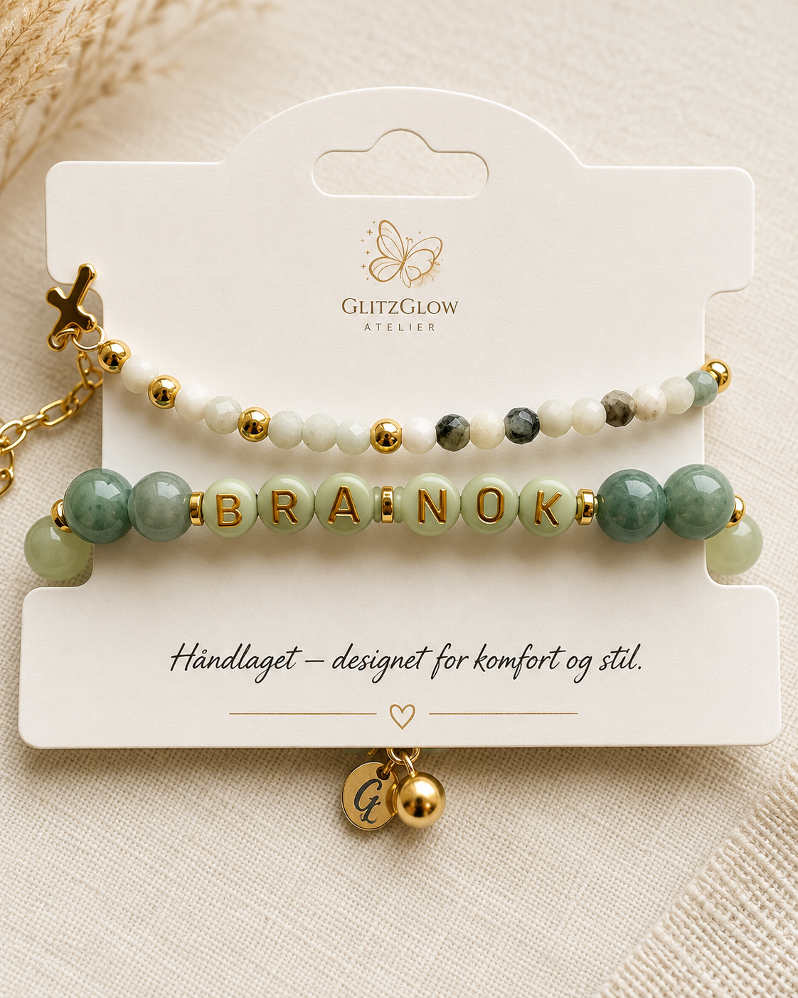BRA-NOK– Håndlaget armbåndsett med Jade og naturlige steiner