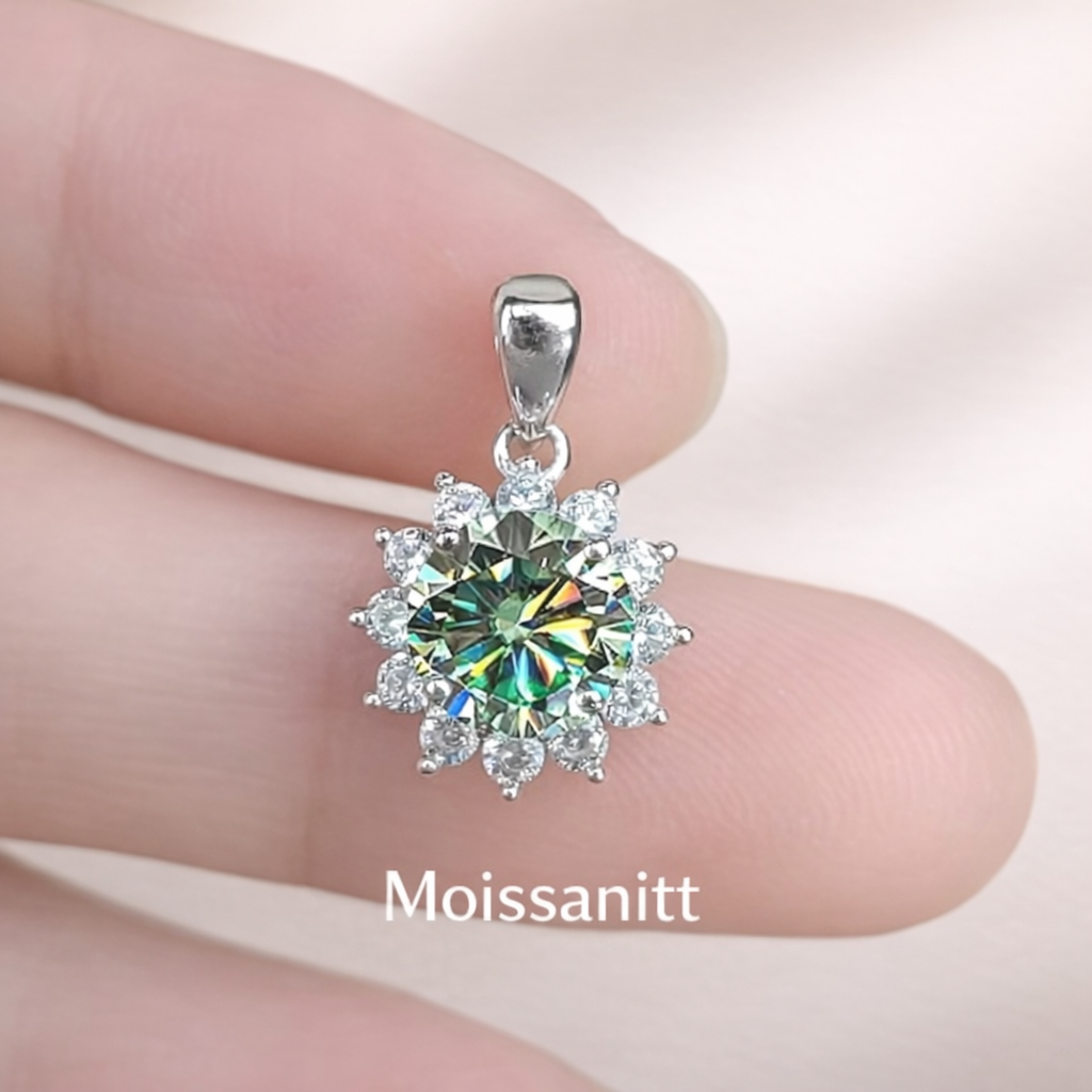 💎 Aurora Solis Moissanite Sett – Blågrønn