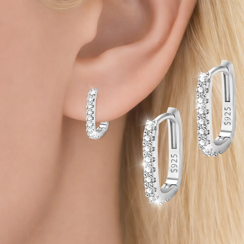 Hoop Øredobber i Sølv 925 med Zirkonia – Elegante Huggie Hoops | GlitzGlow