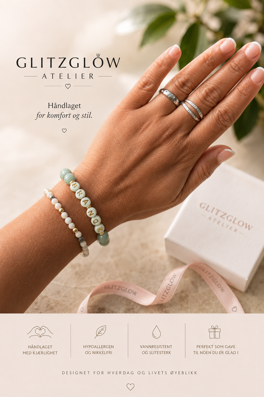 BRA-NOK– Håndlaget armbåndsett med Jade og naturlige steiner