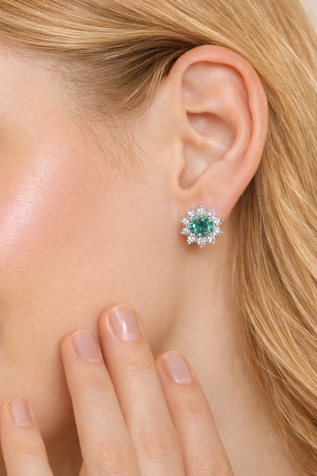 💎 Aurora Solis Moissanite Sett – Blågrønn