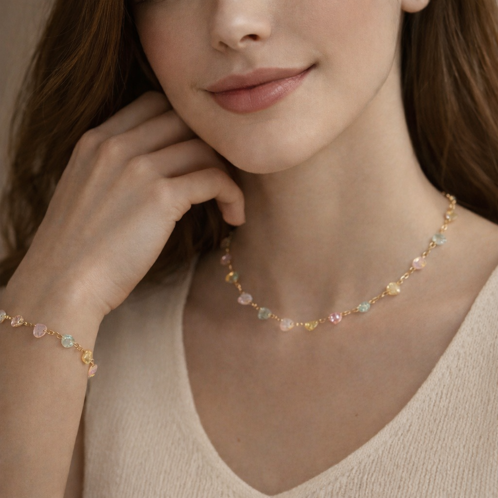 🌈 Pastel Glow Signature Smykkesett – Fargerikt halskjede og armbånd