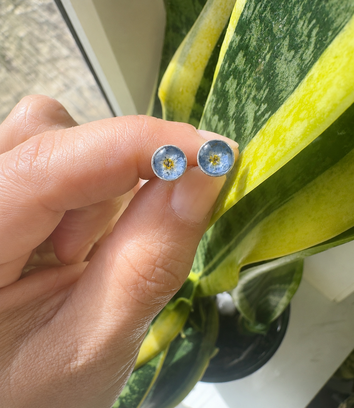 Forglem meg ei – øredobber med ekte blomster 💙