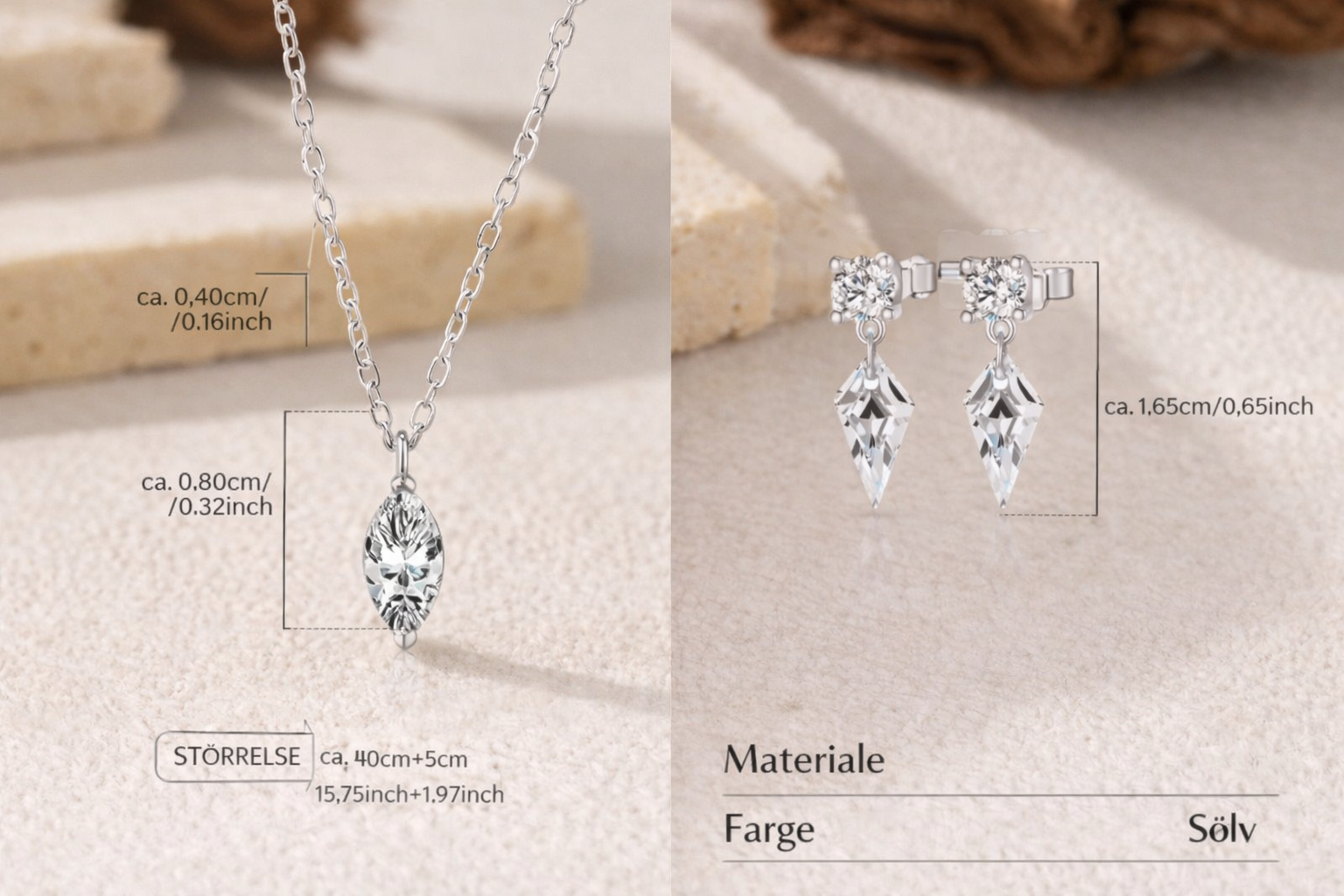 Crystal Drop Sett – 925 Sterlingsølv