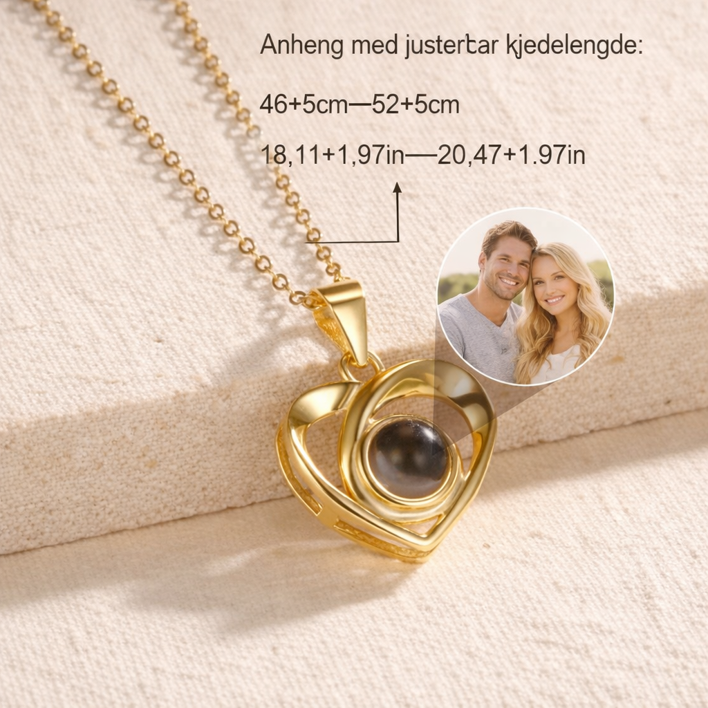 Personlig Foto Halskjede – Hjerteformet Fotoprosjeksjon | Unik Gave til Kjæreste, Familie eller Venner