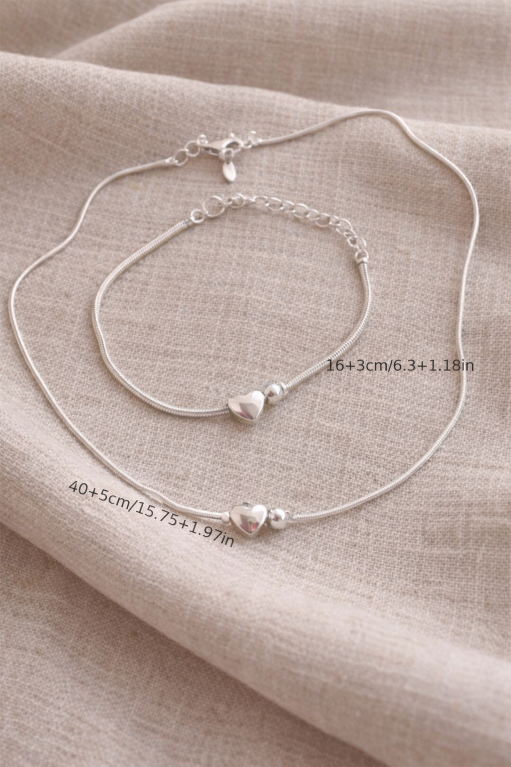 Hjerte Smykkesett i S925 Sølv – Elegant Halskjede og Armbånd, Minimalistisk Design, Gave til Henne