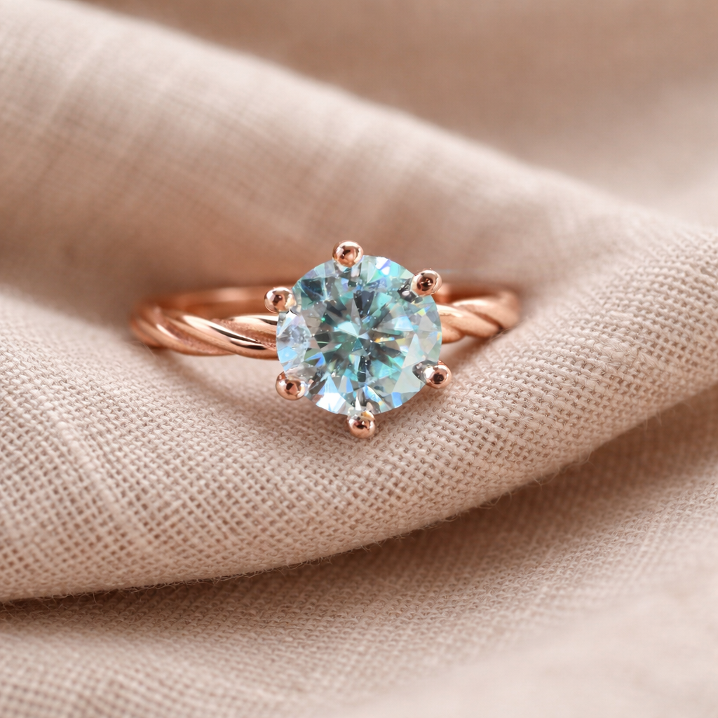 Aurora Moissanite Ring i Sølv med 18k Roségullbelegg