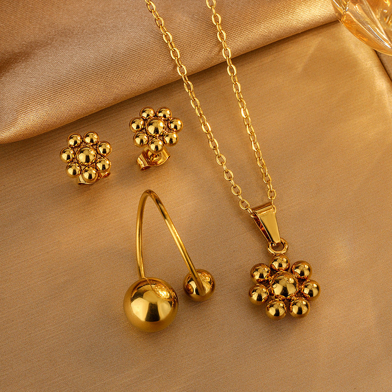 GlitzGlow -BlomstGlitz smykkesett i 18k gullbelagt stål(304L)