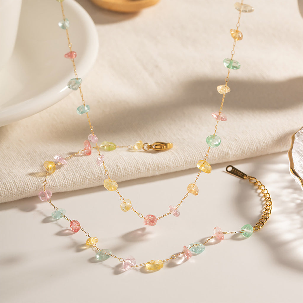 🌈 Pastel Glow Signature Smykkesett – Fargerikt halskjede og armbånd